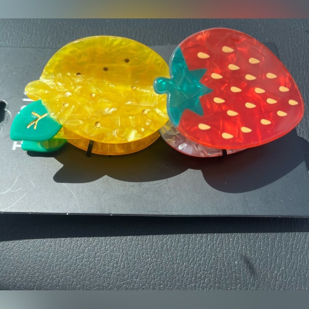 Torrid Women's Fruit Shaped Hair Clips Sets Lemon and Strawberry Red Yellow